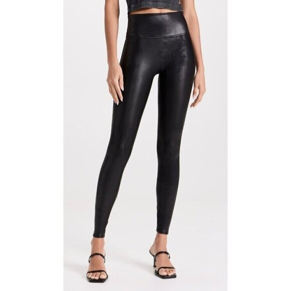NWT Spanx Faux Leather Black Leggings Shaping High-Waist Size Small